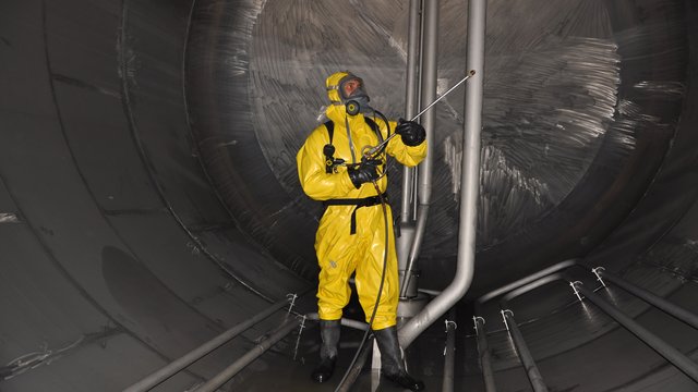 Man with chemical suit